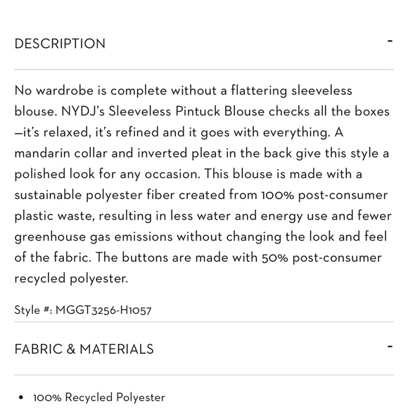 NWOT NYDJ Sleeveless Pintuck Blouse - Picture 7 of 9